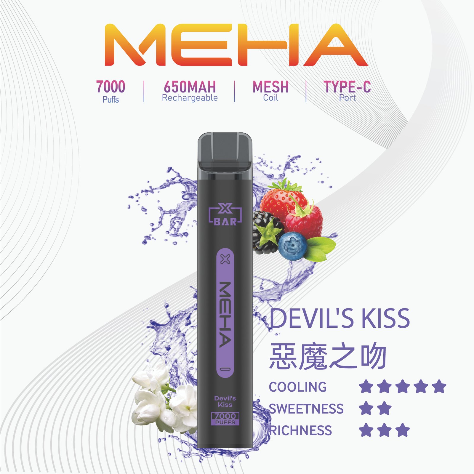 MEHA X Bar 小黑條拋棄式電子煙 7000口|新品上市 即用即拋:圖片 2